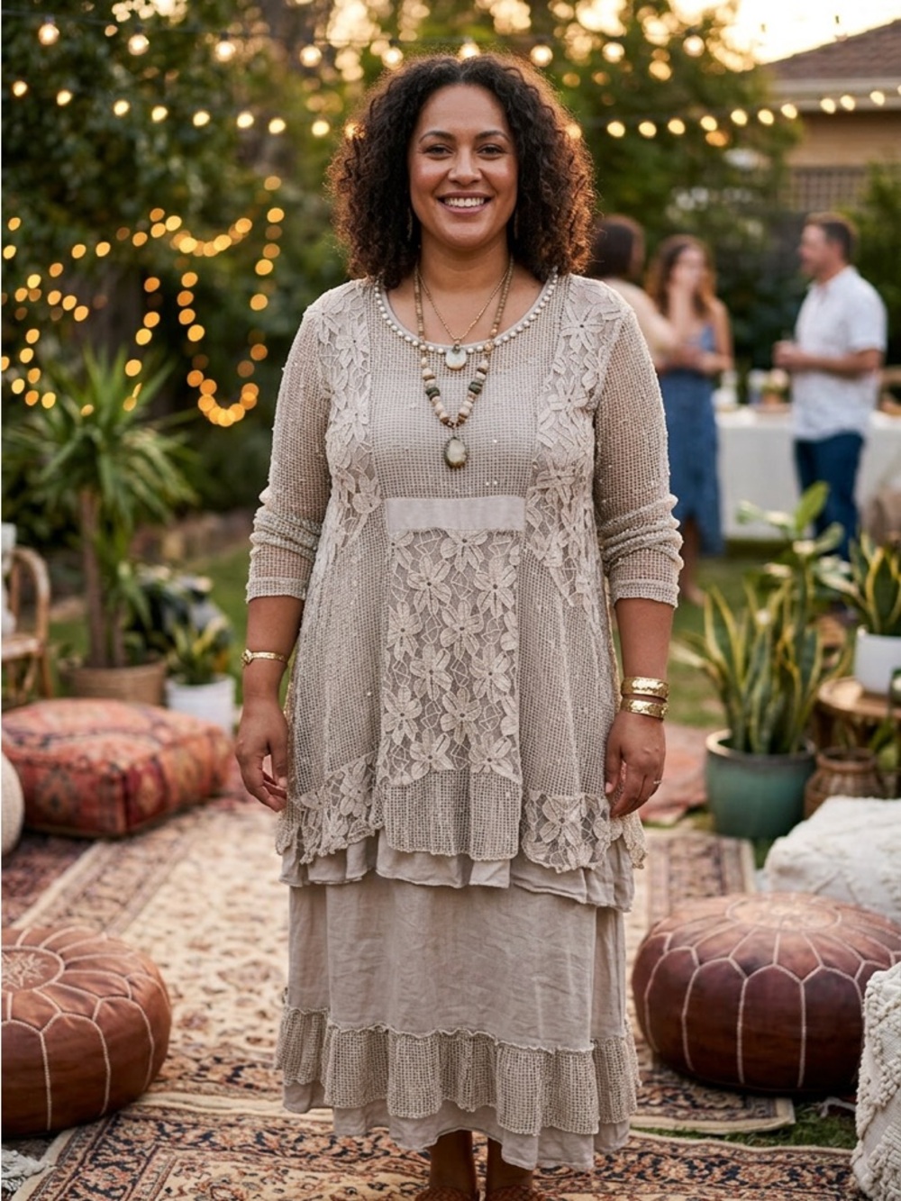 VTG Indigo Soul Tunic Lagenlook Woman XL Embroidered Sequin Mesh Lace Boho Party